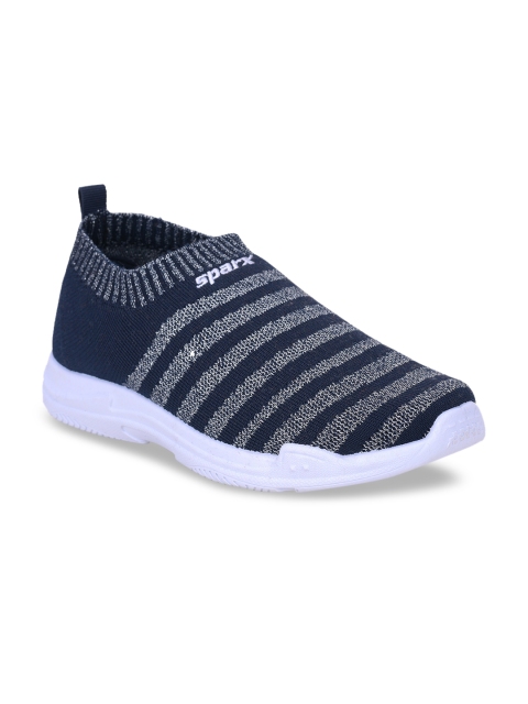 

Sparx Women Navy Blue Striped Slip-On Sneakers