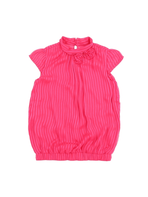 

Pantaloons Junior Girls Pink Striped Blouson Pure Cotton Top