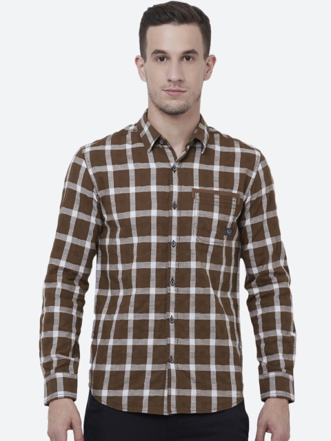 

Mufti Men Brown & Off-White Slim Fit Checked Casual Shirt