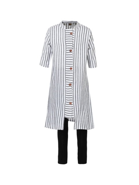 

Aarika Girls White & Black Striped Kurta with Churidar