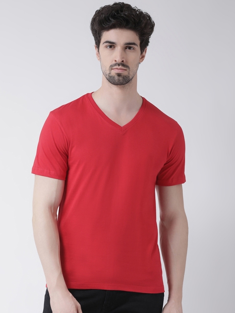 

Friskers Men Red Solid V-Neck Slim Fit T-shirt