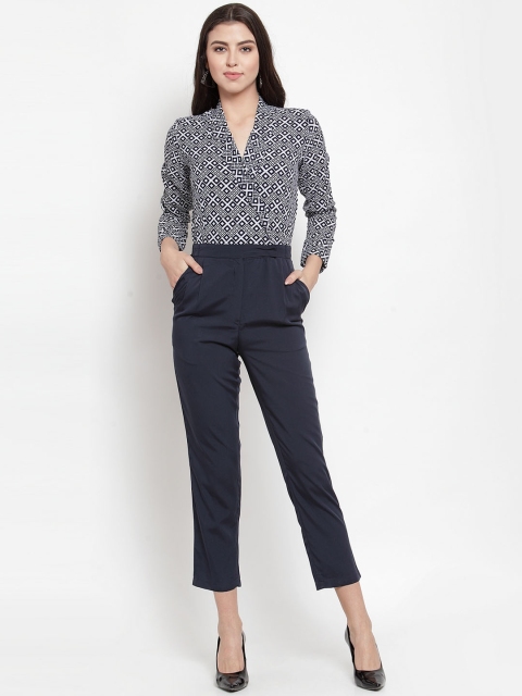 

Magnetic Designs Women Navy Blue & White Printed Basic Jumpsuit