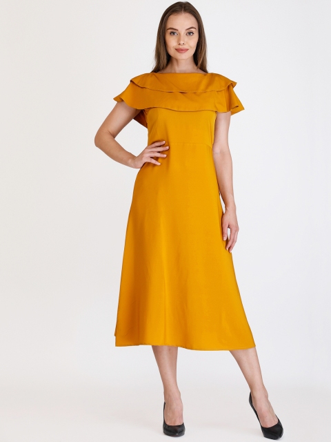 

Cottinfab Women Mustard Yellow Solid A-Line Dress