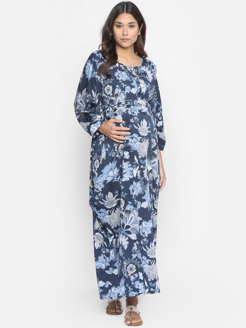 

The Kaftan Company Women Floral Print Blue Maternity Maxi Dress