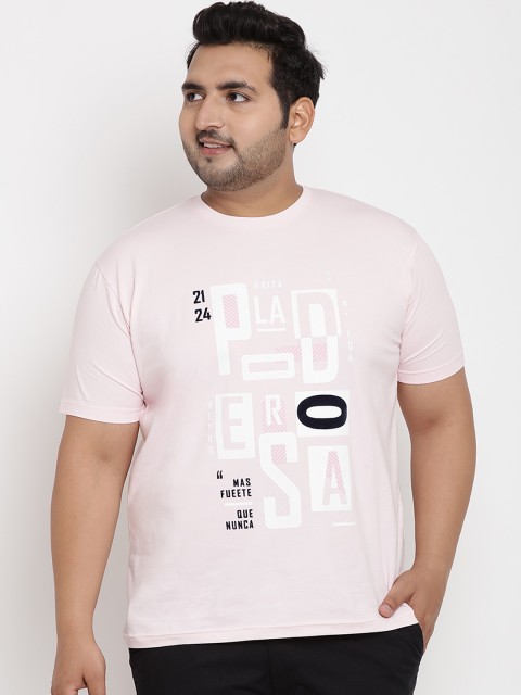 

John Pride Plus Size Men Pink Printed Stretchable Round Neck T-shirt