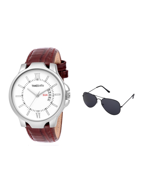 

TIMESMITH Men White Leather Analogue Watch With Free Sunglasses TSC-075-WMG-002