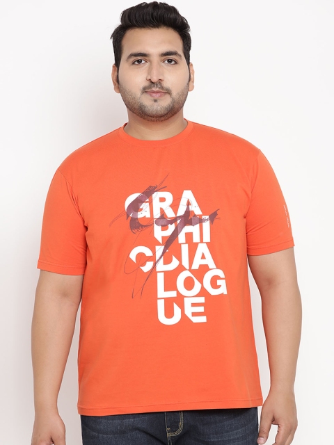 

John Pride Plus Size Men Orange Printed Stretchable Round Neck T-shirt