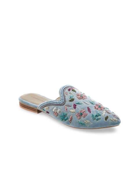 

London Rag Women Blue Embellished Marcella Suede Mules
