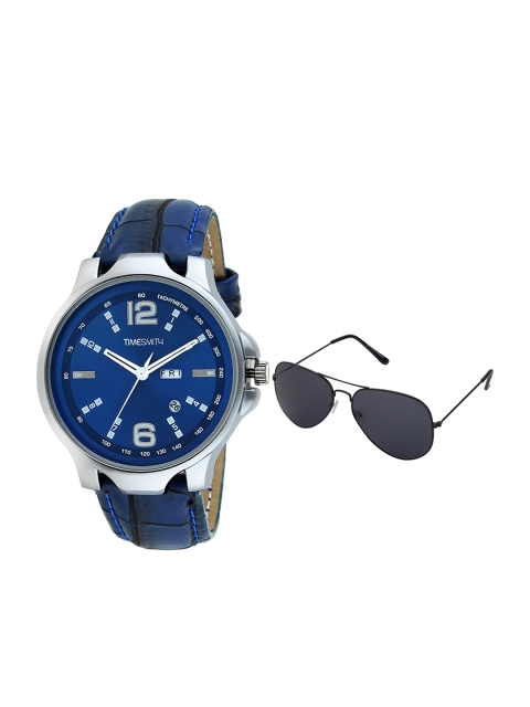 

TIMESMITH Men Blue Leather Analogue Watch With Free Sunglasses TSC-035-WMG-002