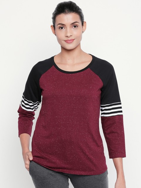 

Ajile by Pantaloons Women Maroon Solid Round Neck Pure Cotton T-shirt