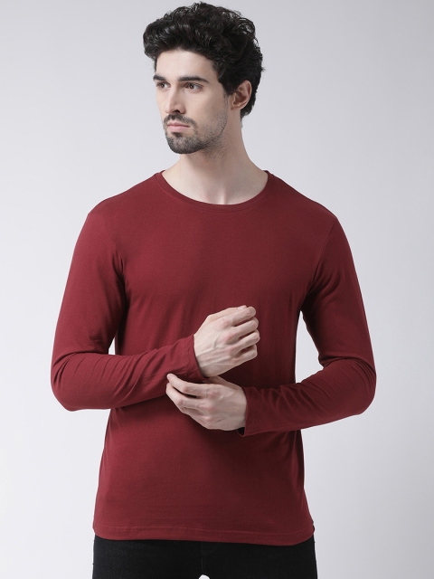 

Friskers Men Maroon Solid Round Neck T-shirt
