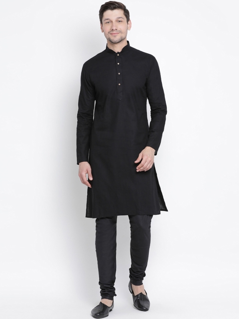 

VASTRAMAY Men Black Solid Kurta with Churidar