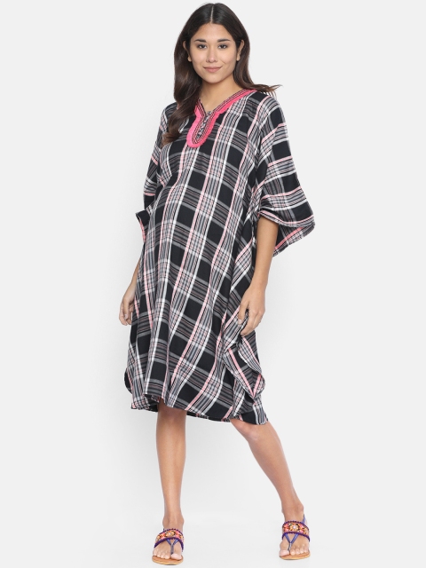 

The Kaftan Company Women Checked Maternity Black Kaftan Dress