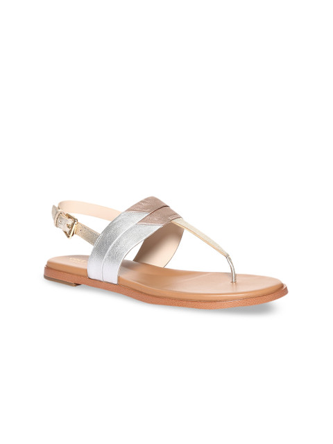 

Cole Haan Women Silver-Toned Solid Leather T-Strap Flats