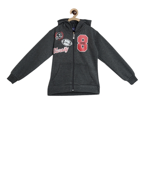 

SWEET ANGEL Girls Grey Melange Printed Hooded Sweatshirt