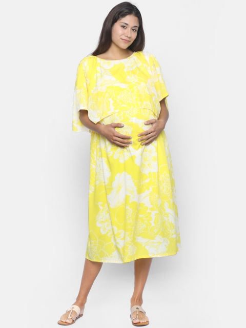 

The Kaftan Company Women Yellow & White Floral Print Maternity A-Line Dress