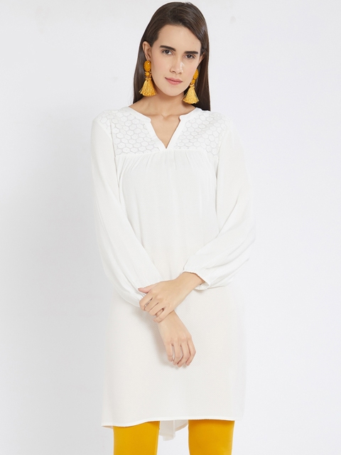 

Fusion Beats Women White Woven Design A-Line Kurta