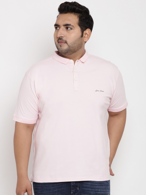 

John Pride Plus Size Men Pink Solid Stretchable Polo Collar T-shirt