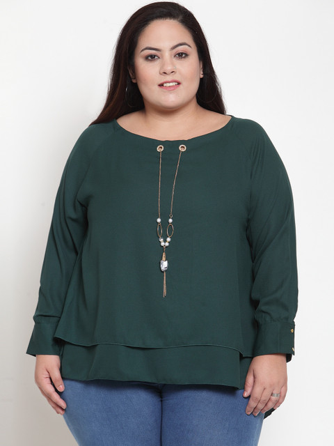 

plusS Women Green Solid High-Low Top