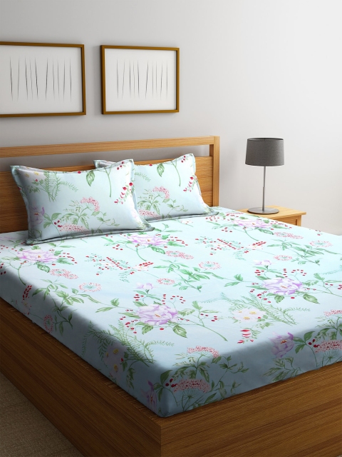 

SWHF Green Floral 180 TC Polycotton 1 Queen Bedsheet with 2 Pillow Covers