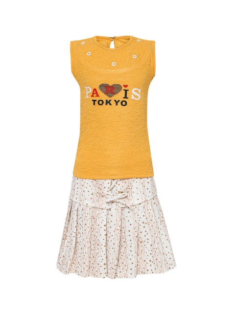 

Aarika Girls Yellow & White Printed Top with Skirt