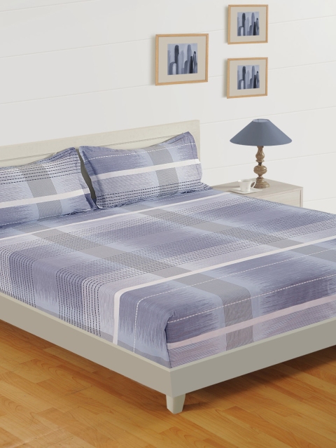 

SWAYAM Grey & Black Striped 160 TC Cotton 1 Extra Large Bedsheet with 2 Pillow Covers