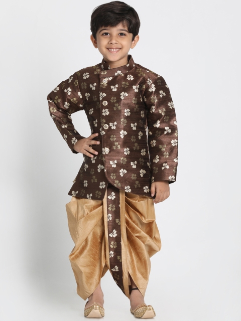 

JBN Creation Boys Coffee Brown & Gold-Toned Printed Sherwani Set