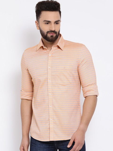

Crimsoune Club Men Orange Slim Fit Striped Casual Shirt