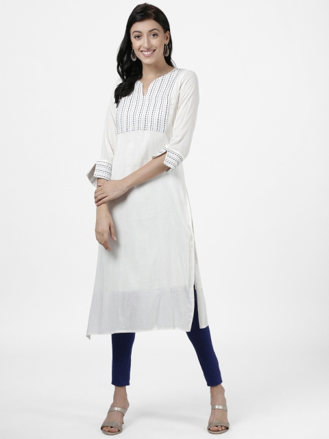

Heart of Gold Women Off-White Yoke Design Straight Kurta