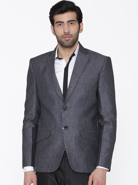 

Wintage Men Grey Solid Tailored Fit Single-Breasted Pure Linen Blazer