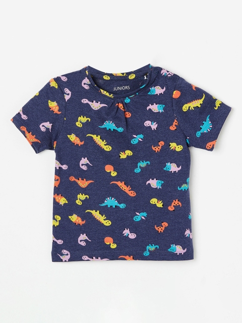 

Juniors by Lifestyle Girls Navy Blue Conversational Printed Top