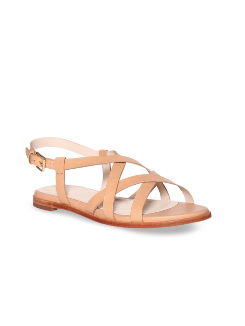 

Cole Haan Women Beige Leather Open Toe Flats
