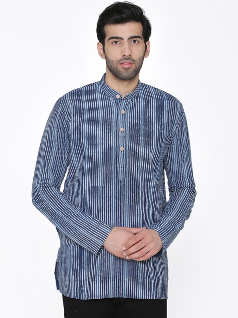 

Wintage Men Blue Striped Straight Kurta