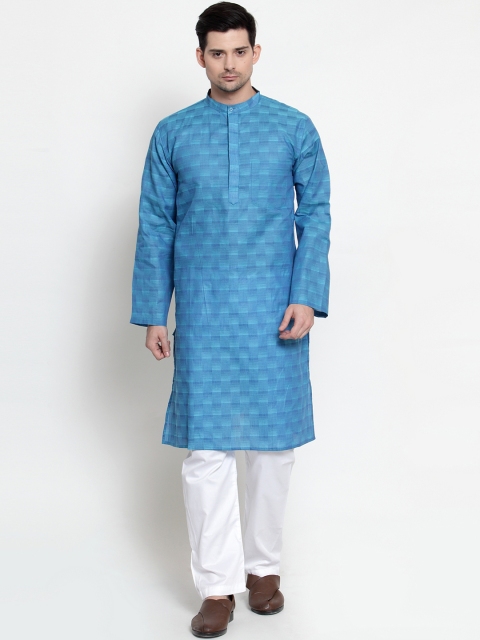 NEUDIS Men Blue Woven Design Straight Kurta