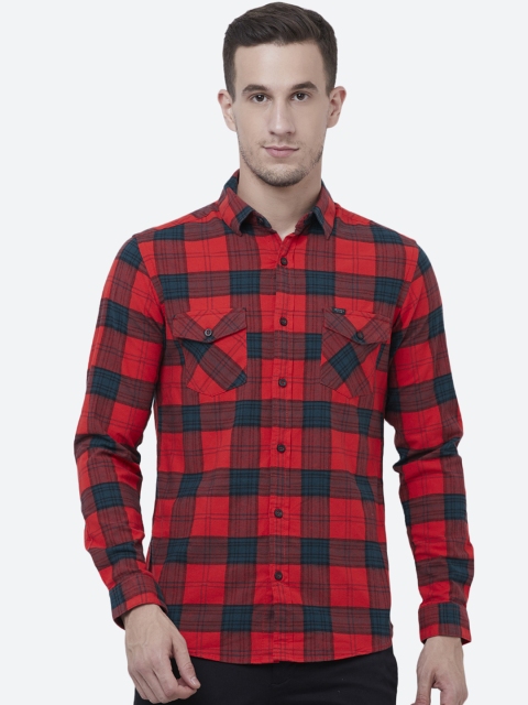 

Mufti Men Red & Teal Slim Fit Checked Casual Shirt