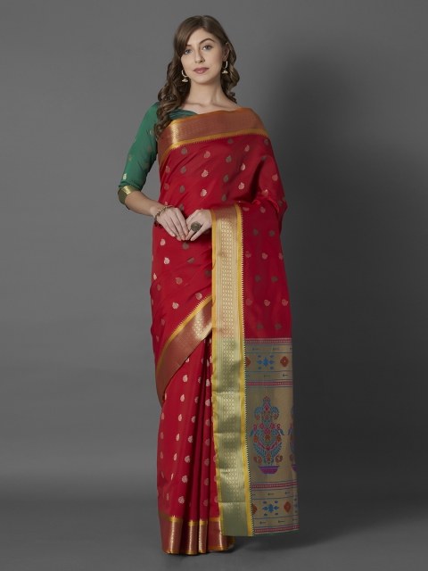 

Mitera Red Silk Blend Woven Design Banarasi Saree