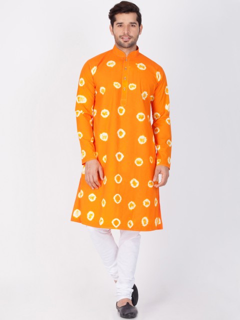 

VASTRAMAY Men Orange & White Dyed Kurta with Churidar