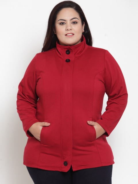 plusS Women Maroon Solid Tailored Jacket