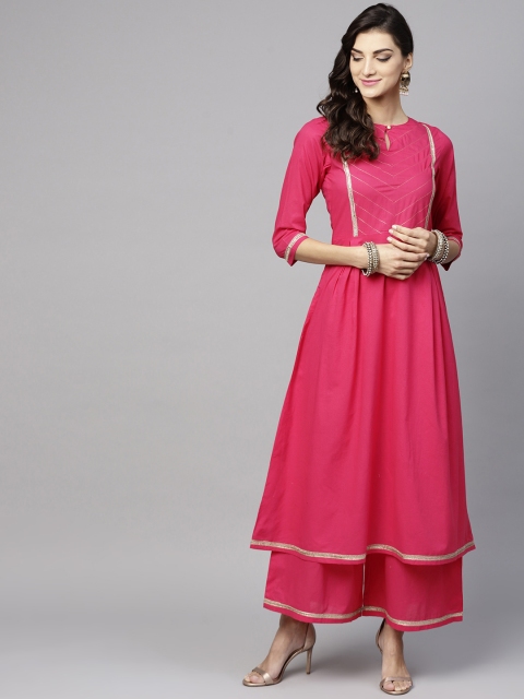 

Tulsattva Women Pink Solid Kurta with Palazzos
