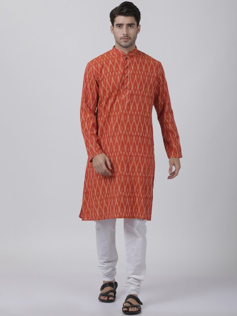 

VASTRAMAY Men Orange & White Printed Kurta with Churidar