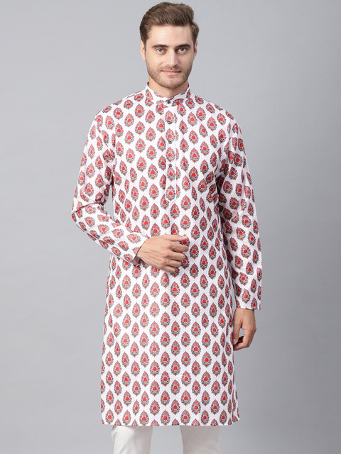 

SOJANYA Men Red Printed Straight Kurta