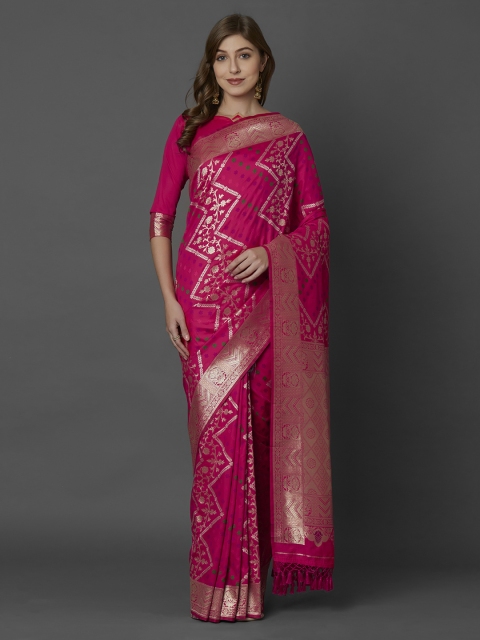 

Mitera Pink Silk Blend Woven Design Kanjeevaram Saree