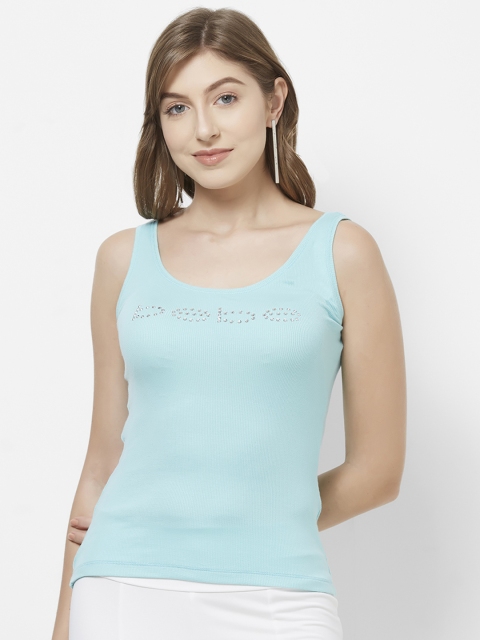 

bebe Women Blue Embellished Tank Top