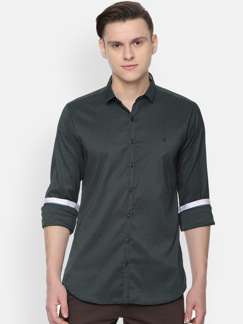

V Dot Men Green Skinny Fit Checked Casual Shirt