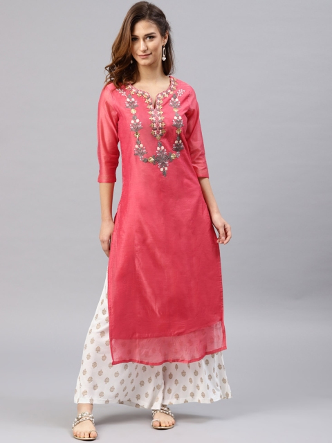 

Alena Women Pink Embroidered Straight Kurta