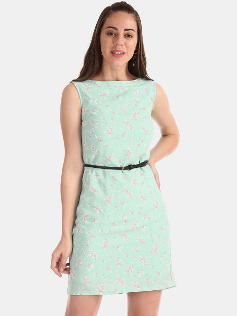 

ELLE Women Turquoise Blue Floral Print Sheath Dress
