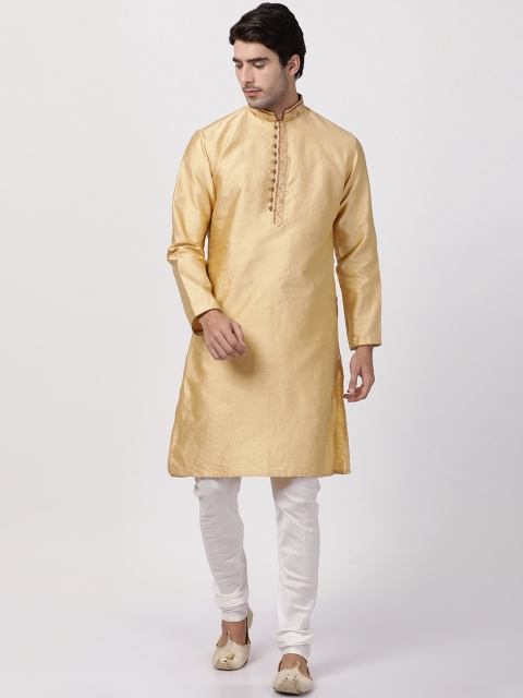 

VASTRAMAY Men Beige & White Solid Kurta with Churidar