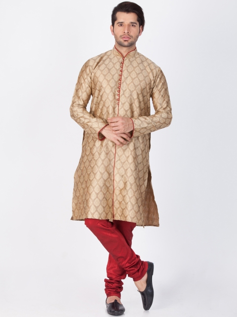 

VASTRAMAY Men Beige & Red Self Design Kurta with Churidar