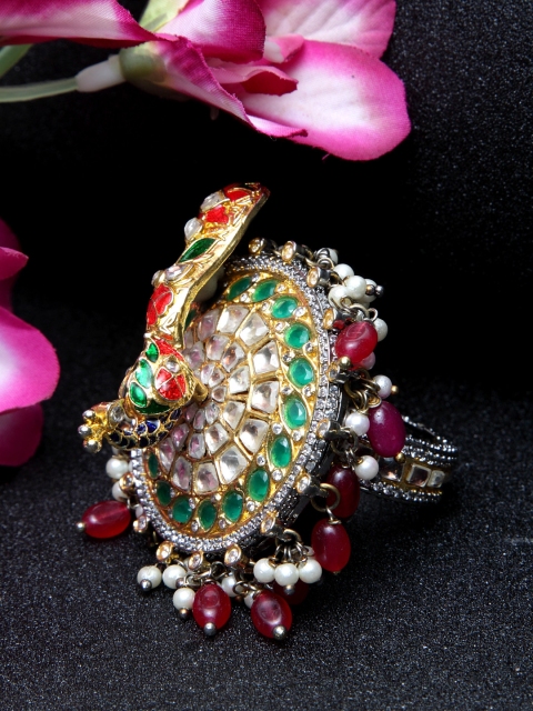 

DUGRISTYLE Women Gold-Plated White & Green Handcrafted Ring