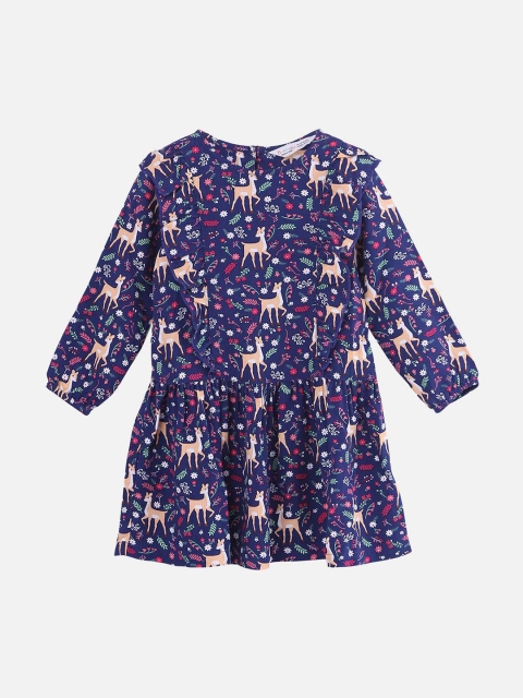 

Beebay Girls Printed Navy Blue Drop-Waist Dress